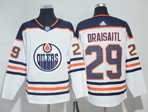 Adidas Oilers #29 Leon Draisaitl White Road Authentic Stitched NHL Jersey - Click Image to Close